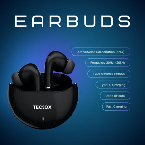 TecSox Omega Black | 30Hr Playtime | High Resolution Audio | Bluetooth Earbuds | IPX Resistant- Pack of 5