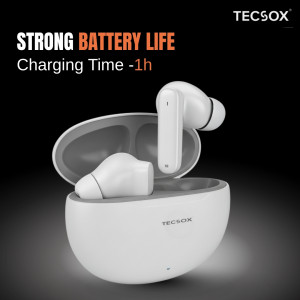TecSox Pulse 611 White | 12Hr Playtime | Deep Bass | Bluetooth Earbuds | IPX Water Resistant- Pack of 5