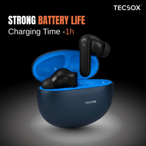 TecSox Pulse 611 Blue | 12Hr Playtime | Deep Bass | Bluetooth Earbuds | IPX Water Resistant- Pack of 5