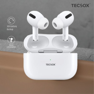 Tecsox Tecpods Max Earbuds With Charging Case 16Hrs Battery Bluetooth Headset White In The Ear- Pack of 5