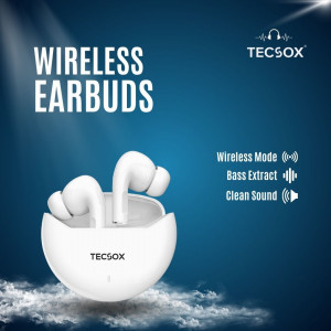 TecSox Omega White | 30Hr Playtime | High Resolution Audio | Bluetooth Earbuds | IPX Resistant- Pack of 5