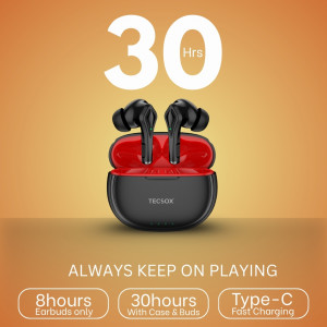 TecSox Neo231 Wireless Earbuds — Deep Bass, 30 Hr Playtime, Bluetooth 5.3, IPX4 Water-Resistant & Ergonomic Fit- Pack of 5
