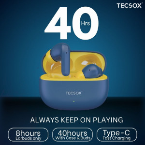 TecSox Wave | 40Hr Playtime | Deep Bass | Bluetooth Earbuds | IPX Water Resistant- Pack of 5