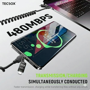 TecSox 4-in-1 Coil Type-C Cable | Fast Charging | 480Mbps Data Transfer | Flexible Coil Design- Pack of 5