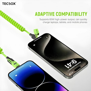 TecSox 4-in-1 Coil Type-C Cable | Fast Charging | 480Mbps Data Transfer | Flexible & Durable Design- Pack of 5