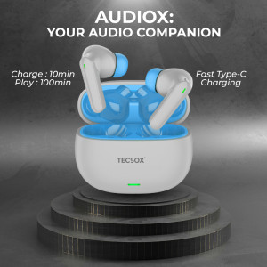 Tecsox Audio X Wireless Earbuds| IPX| 40hrs Best Low Latency TWS| Bluetooth Headset (Grey, True Wireless)- Pack of 5
