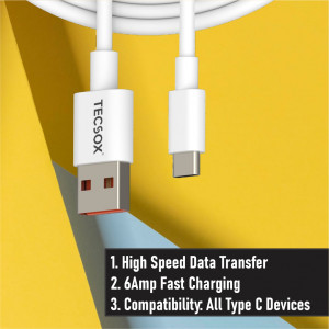 TecSox 33W Fast-Charging USB-A → USB-C Cable — High-Speed Charge & Data Sync- Pack of 10