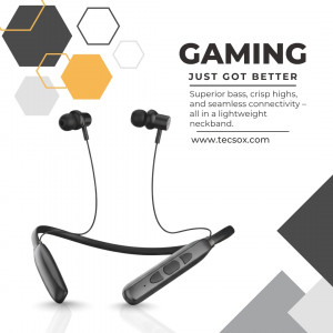 TecSox Tecband Jazz 251 Neckband upto 30 hr High Bass Sound HD Mic [Black]- Pack of 5