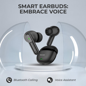 Tecsox Pro 2 Truly Wireless in Ear Earbuds with 30H Playtime,ENC Mic, 45ms Low Latency, 13mm Bass Drivers, Type-C Fast Charging, Made in India, Touch Controls, IPX5 ear buds TWS (Black)- Pack of 5