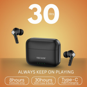 TecSox Neo411 Wireless Earbuds — High-Resolution Audio, 30 Hr Playtime, Ergonomic Fit & IPX Water-Resistant- Pack of 5