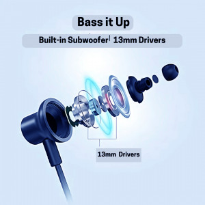 Tecsox BassBuds Earphones with Mic|High BASS 12mm Powerful Driver,Type C Wired Headset, Blue- Pack of 5