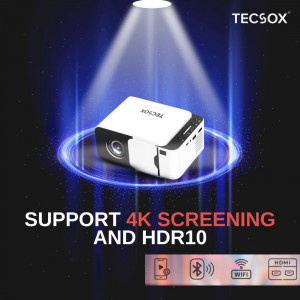 Tecsox REVO Portable Auto Keystone Projector, 4K UHD, 260 ANSI Lumens, Smart WiFi 6 and Bluetooth 5.2 Connectivity, 180 Screen Adjustment, Built-in Android 13.0 OS for Home Entertainment- Pack of 2