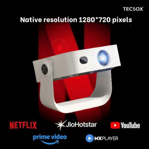 TecSox Aura Smart Projector — Native HD 720p, 4K Decoding, Android 12 Smart OS, Portable Home Theater Projector- Pack of 2