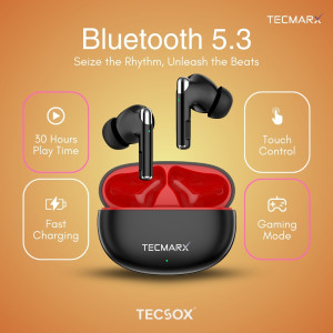 Tecmarx Roar Bluetooth Earbuds — Balanced Sound, 30 Hr Playback & IPX Water-Resistant Wireless Audio- Pack of 5