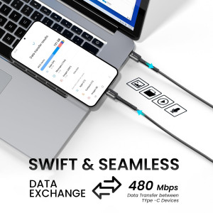 Portronics Konnect 240C 240W Futuristic Unbreakable Nylon Braided Type C to Type C Fast Charging Cable Pack of 10