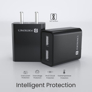Portronics Adapto 66 2.4A 12w Dual USB Port 5V/2.4A Wall Charger Pack of 10