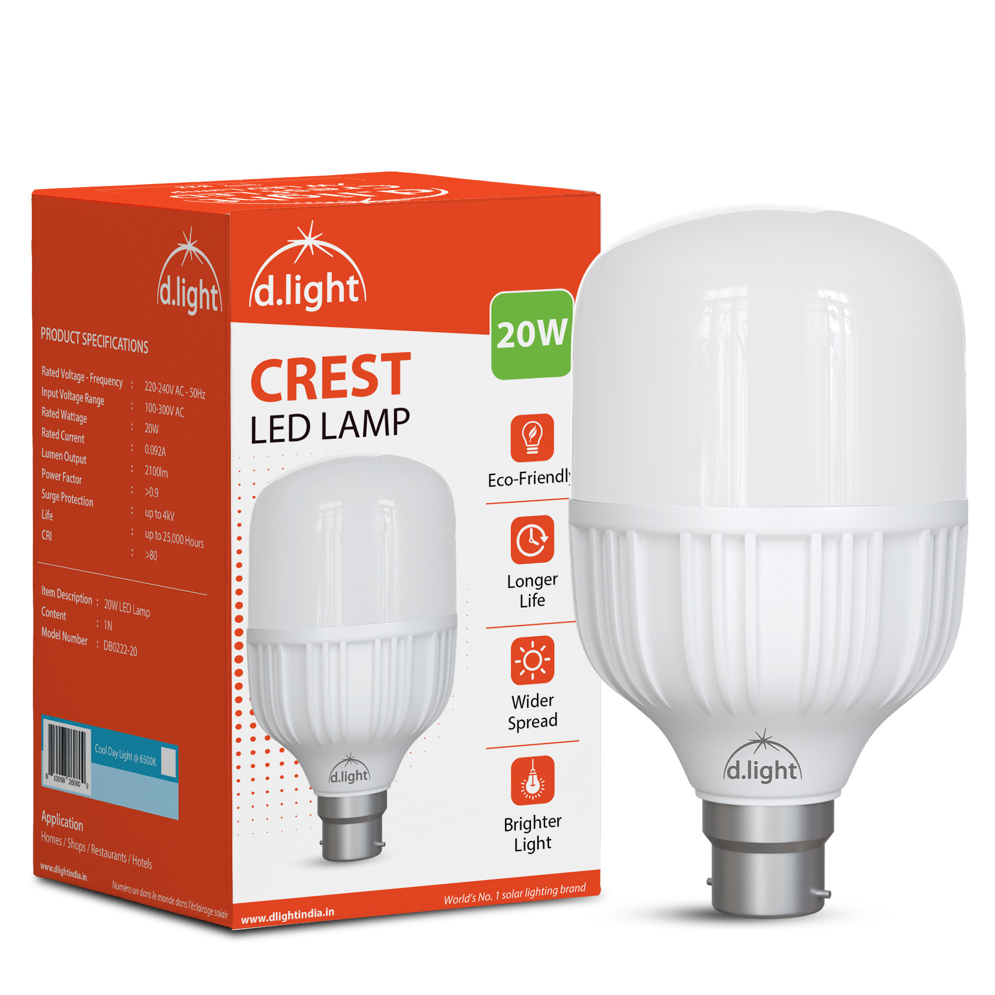 d.light 20W Crest LED Lamp_Cool Day Light (White light) - Pack of 20